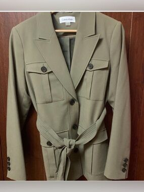 Calvin Klein Olive Green Utility Belted Blazer (size 14)